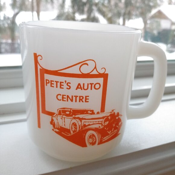 Vintage Milkglass Mug "Pete's Auto Centre" Retro Car Mechanic #1 - Picture 3 of 12